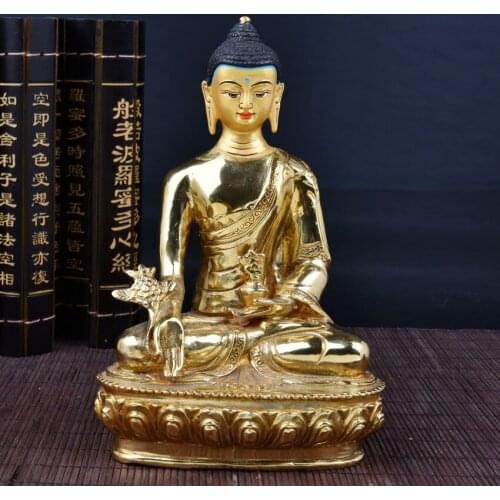 TOP GOOD # HOME OFFICE Talisman House Protection # Gilding brass Tibetan Buddhism bhaisajyaguru buddha statue 20 CM