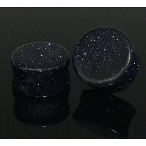 6mm-16mm Pair Organic Stone Ear Tunnels Flesh Plugs Dark Blue Doubel Flare Saddle Earlet Taper Earrings Body Jewelry Gauges