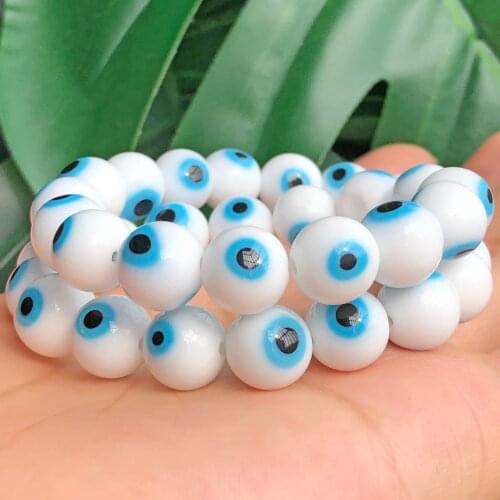 Turkish Hamsa Blue Evil Eye Beads Round Shape White Lampwork Glazed Glass Beads for Bracelet Necklace DIY Jewelry Making 4-10mm