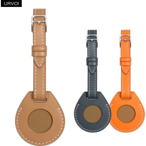 URVOI Leather Luggage Tag for Apple AirTag Protective Cover Location Tracker Case locker Secure Holder swift leather belt