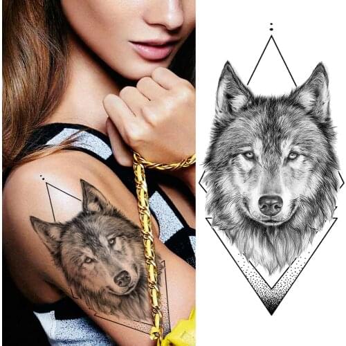 Dot Pattern Wolf Temporary Tattoo Fake Waterproof Black Geometric Coyote Tatoo Men Womens Fashion Body Art Arm Tatoo Sticker
