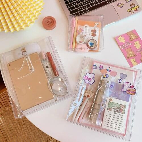 Yisuremia Big Capacity Kawaii PVC Transparent Pens Paper Winding Storage Bag School Office Stationery Desk Organizer Handbags