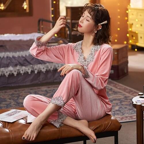 2020 Pajamas Suit Female Homewear New Pajamas for Women Sleepwear Velvet Pajamas Set Long Sleeve Sleepwear