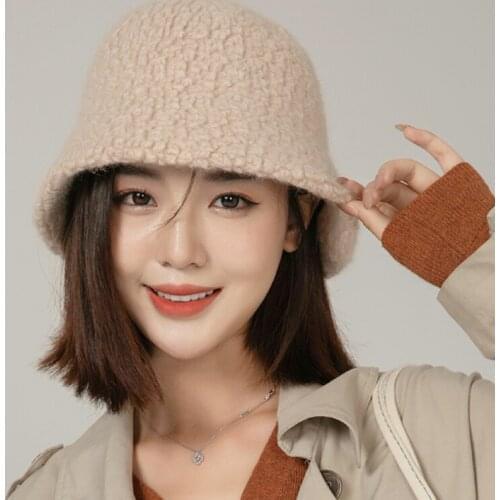 Winter 2021 new style Japanese cute bucket hat Female beanie rabbit fur fisherman hat women warm wool Panama hat