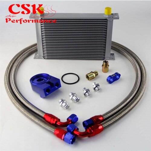25 ROW AN-10AN UNIVERSAL ENGINE TRANSMISSION OIL COOLER+SS Braided Hose kit BLUE