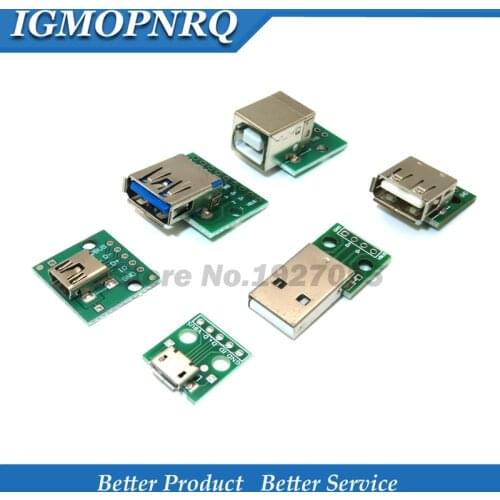 5pcs Micro Mini USB USB A Male USB 2.0 3.0 A Female USB B Connector Interface to 2.54mm DIP PCB Converter Adapter Breakout Board