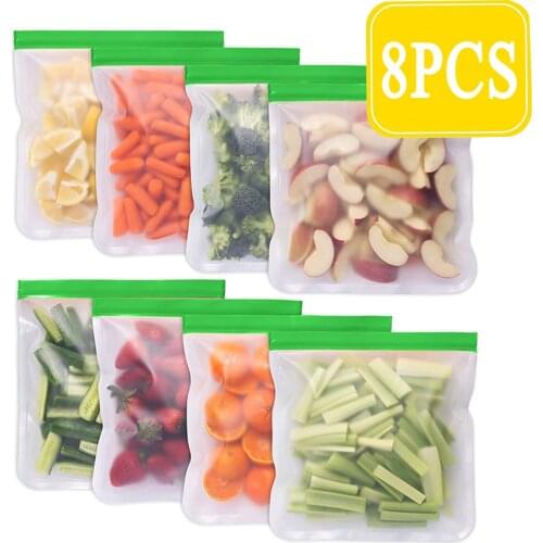 8PCS Reusable Silicone Food Bag BPA Free Storage for Marinate Fruit Sandwich Snack Meal Prep Travel Item Leak-proof Ziplock Bag