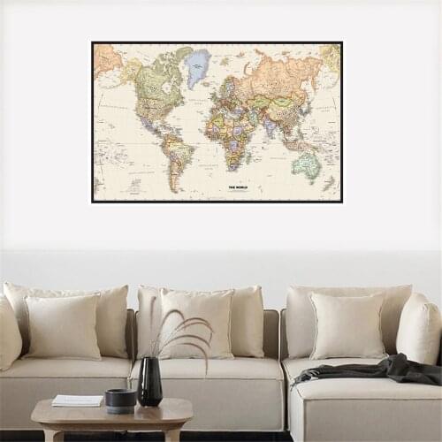 A2 Size World Map Mercator Projection Detailed Map Of Major Cities In Each Country Vinyl Spray Painting Bedroom Wall Decor Map