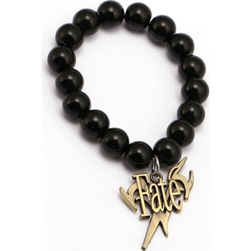 Anime Fate Zero Stay Night Bracelets Cross Charm Handmade Natural Black Onyx Beads Bracelet Men Women Bangle Jewelry Accessories