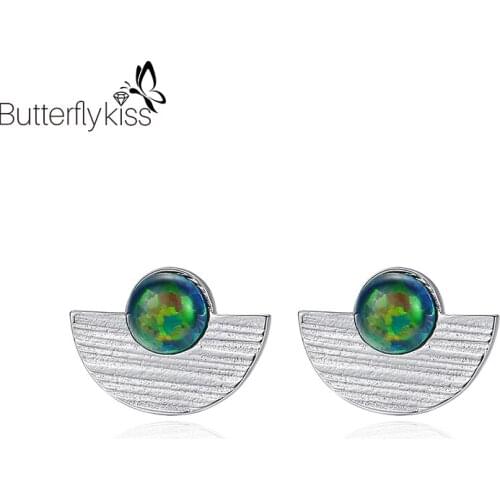 BK Fashion Opal Unusual Earrings 925 Sterling Silver Semicircle Ear Stud Green Gemstone Luxury Women Luxury Jewelry For Wedding