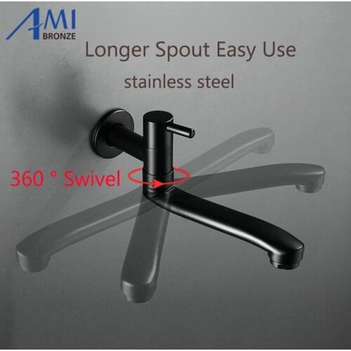 Black Single Cold Mop Faucet 30CM/25CM/15CM Longer Faucet Spout Bath Faucet Basin SInk Tap