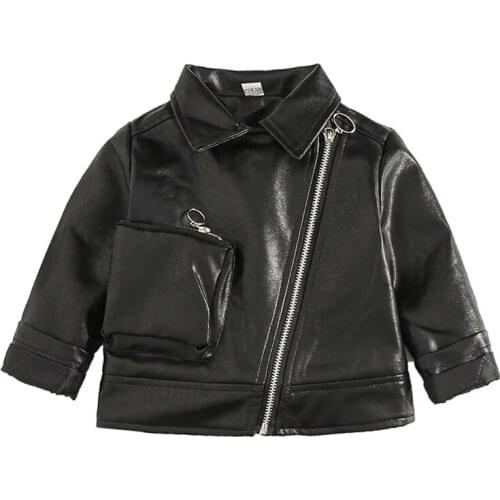 Baby girl jacket trench coat kids girls outerwear toddler girl fall clothes 2020 plush black pu leather jacket baby boys clothes