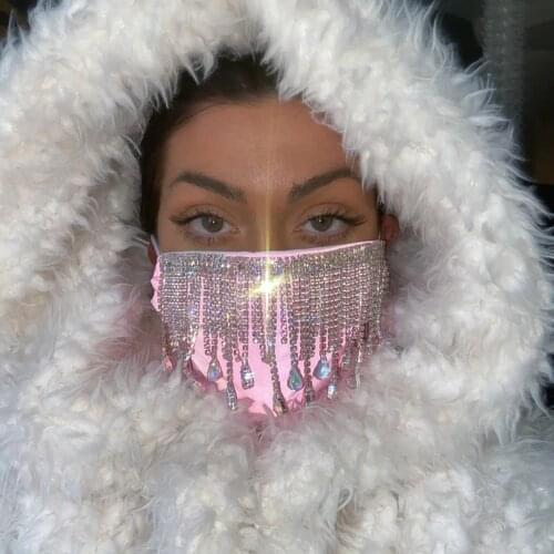 Stonefans Fashion Elastic Tassel Rhinestone Mask for Face Women Bling Crystal Decoration Christmas Masks Face Jewelry Party Gift