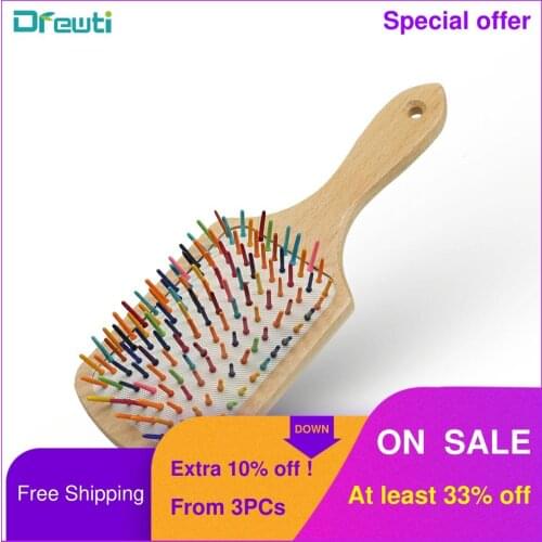 DREWTI Fashion Rainbow Square Professional Hairbrush Large Rubber Air Cushion Massage Hair Comb Styling Tools Various Optional
