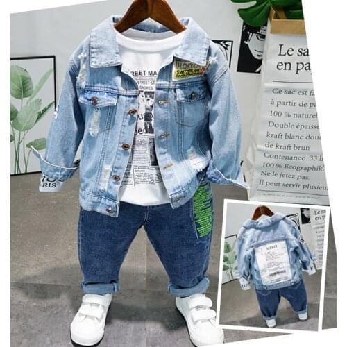 Fashion Lovely Boys Denim jackets,T-shirts and jeans 3pcs boys Set boys Sportsuit Boys Clothing set Toddler Outfits 2-6years
