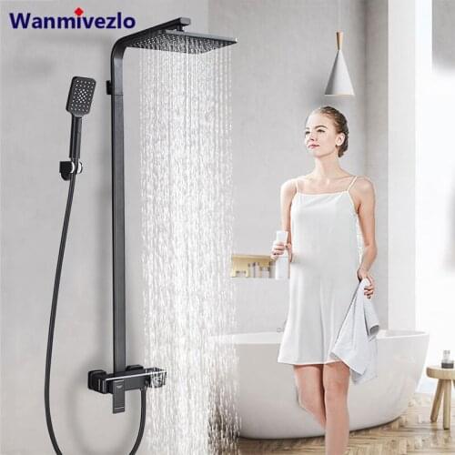 Black Shower Faucets Set Rainfall Shower Head Handshower Single Handle Mixer Tap Bath Shower Faucet Rotate Bathtub Tap