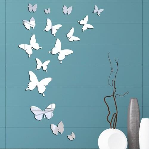 Butterfly Wall Stickers Mirror Bedroom Living Room Home Decoration Art Wall Decal DIY Self Adhesive Mural Panel Peel and Stick