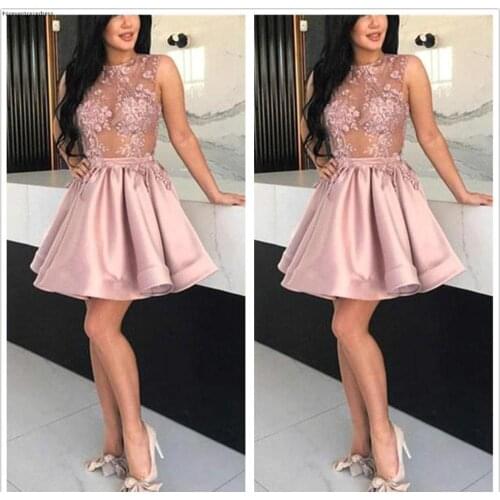 2019 Cheap Cocktail Dress Popular A Line Lace Applique Short Semi Club Wear Homecoming Graduation Party Gown Plus Size