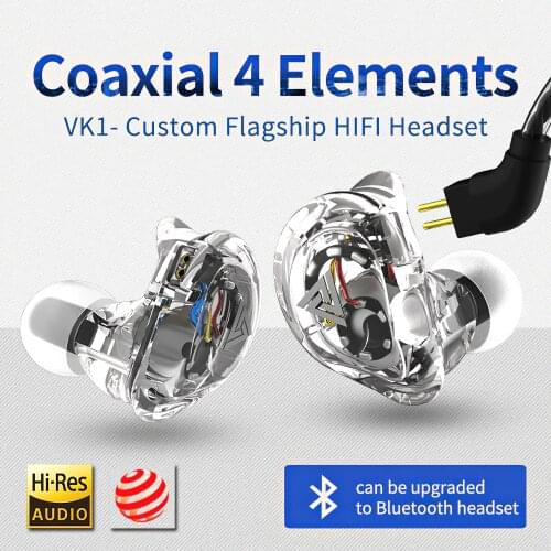 New Version QKZ VK1 3.5mm Wired Headphones 4 Drive Unit Bass HiFi Earphone Musician Monitor Headset Sport Earbuds fone de ouvido