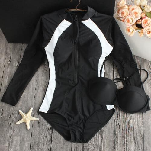 2021 New Women Long Sleeve One Piece Swimwear Sexy Push Up Female Swimsuit Sport Slim Underwire Bathing Suit Swimming Beach Wear