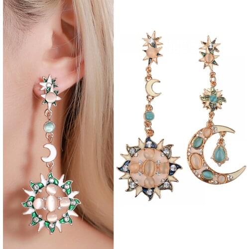 New Fashion Gold Star Sun God & Moon Crystal Rhinestone Stud Dangle Earrings Cn