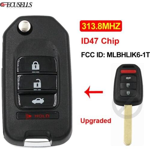 3+1/4 Button Upgraded Flip Folding Remote Car Key 313.8MHz ID47 Chip FCC ID: MLBHLIK6-1T for Honda CRV 2014-2016 / HRV 2016-2017