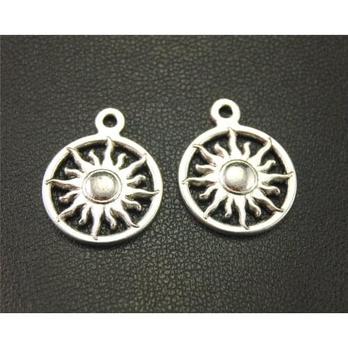 35pcs Silver Color Round Sun Charms Pendants for Jewelry Making DIY Handmade Craft 20x16mm A1915