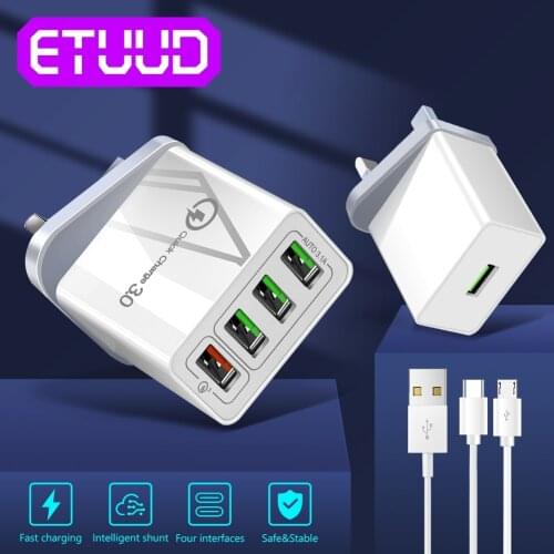 QC 3.0 USB Wall Chargerpower Fast Charging Charger Phone Adapter Portable Wall Mobile Phone Charger UK Plug For Tablet IPad