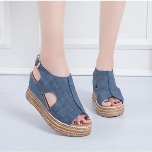 Summer womens hot sale sandals casual slope heel platform shoes 2021 new outdoor fashion all-match open toe high heel sandals