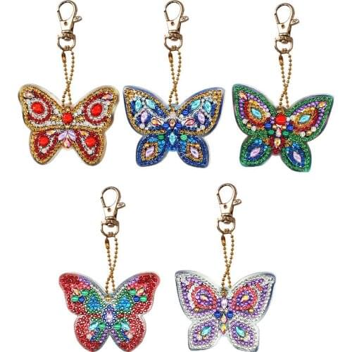 5pcs/set DIY key buckle Full Drill Special Shaped Diamond Painting Butterfly Cartoon Emotion Keychain Key Chain Ring bag decor