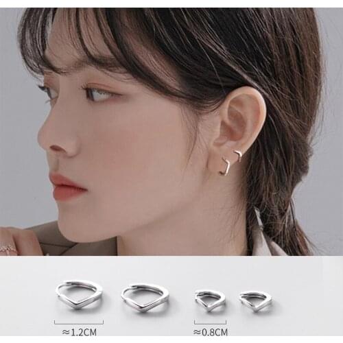 8mm 12mm Authentic 100% Real 100% 925 Sterling Silver fine Jewelry Chevron V-Shape Hoop Huggie Earrings C-G7103