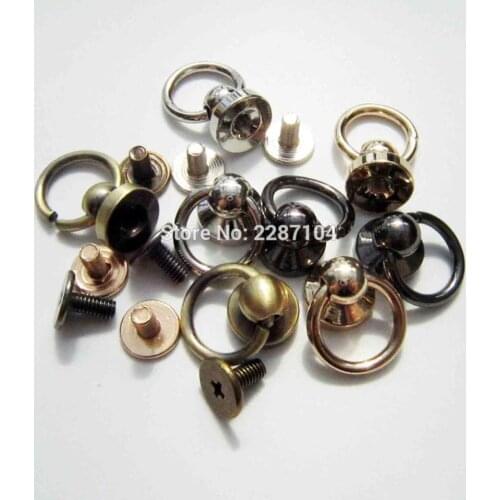 10x Pure Copper Globular Ball Round Head D O Ring Stud Spot Screwback Back Leather Bag Chicago Screw Nail Rivet Button mix color