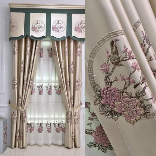 Luxury ChineseStyle Embossed Blackout Curtains Jacquard Fabric For Living Room Bedroom Window Blinds Embroidered Tulle X-AG432#4