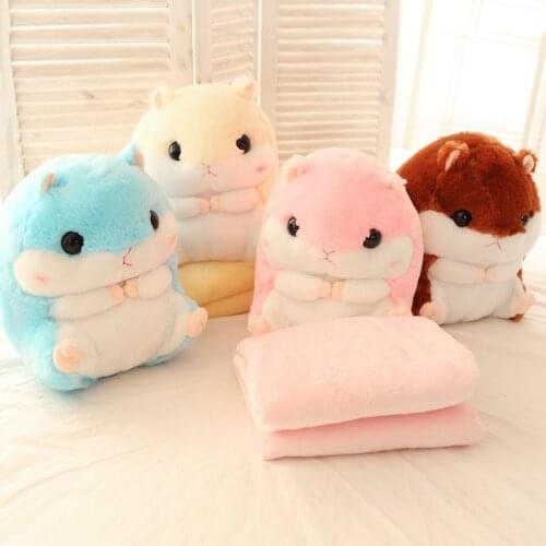 Cute hamster plush toys dual purpose pillow blanket sofa nap air conditioning blanket anime surrounding birthday gift