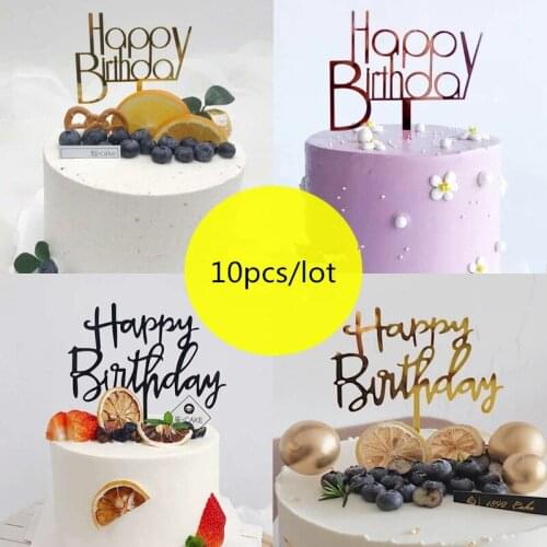 Wholesale Rose Gold Happy Birthday Cake Topper Acrylic Letter Gold Silver Cake Topper Flag Decoration For Boy Birthday Party