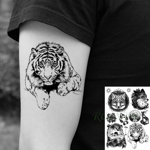 Waterproof Temporary Tattoo Sticker Tiger Bear Wolf Fox Deer Flower Flash Tatoo Fake Tatto Hand Back Arm Art for Men Women