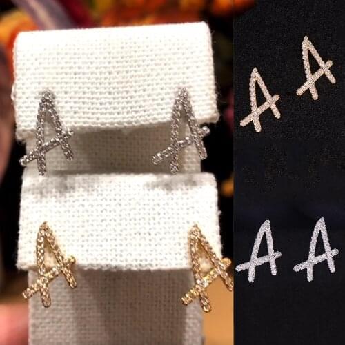 Blachette Cute High Quality Letter A Full CZ Stud Earrings For Women Girls Shiny Cubic Zirconia Nice Gift For Women Sister Gift