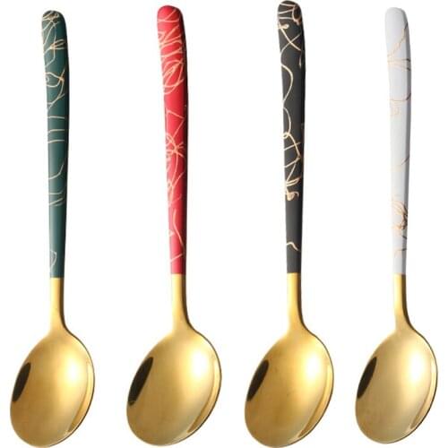 1Pc Stainless Steel Spoon Creative Cute Ice Cream Spoon Stirring Coffee Spoon Gilded Tableware bar Coffeeware