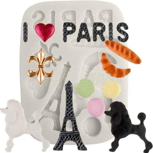 1pcs Paris Theme E.iffel Tower Dog Silicone Mould Cake Decor Craft DIY Icing Mold 10.3*7.8*1cm