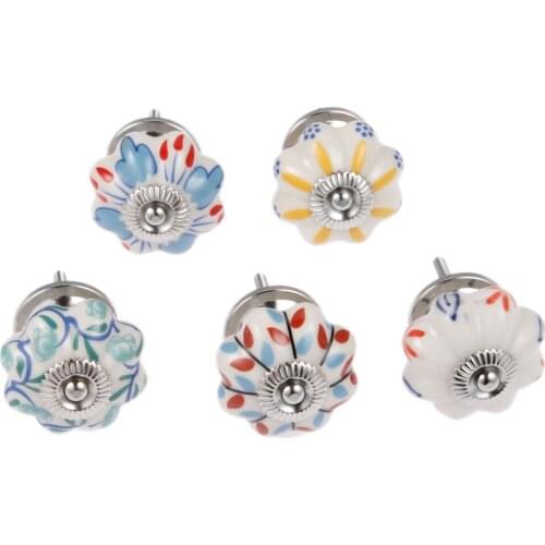 1Pc Vintage Flower Ceramic Knob Dresser Door Knobs Zinc Alloy Base Kitchen Furniture Handle Cabinet Drawer Pulls Home Decor