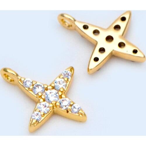 10pcs CZ Paved Gold Cross Charms 10x8.5mm, 18K Gold plated Brass (GB-1104-1)