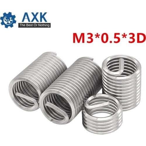 100pcs M3*0.5*3D Wire Thread Insert Stainless Steel 304 Wire Screw Sleeve, M3 Screw Bushing Helicoil Wire Thread Repair Inserts