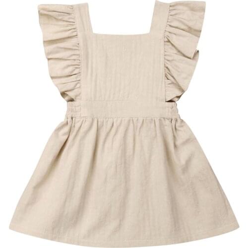 2020 Toddler Infant Baby Girl Cotton and Linen Ruffle Dress Solir Color Sleeveless Sundress Summer Kids Dresses For Girls 1-6T