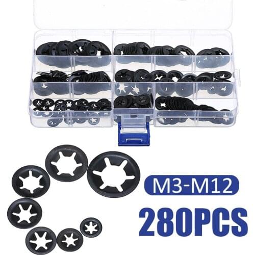 280pcs Car Auto Internal Tooth Starlock Lock Washers Clamping Washers M3 M4 M5 M6 M8 M10 M12 Assorted Tool Accessories