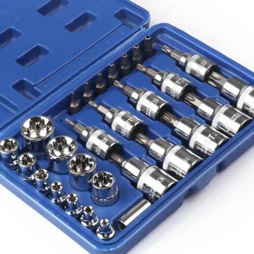 30Pcs Socket Socket Key Set Pneumatic Tool Batch Sleeve Set Machine Motor Socket Wrench Female Torx Male With 1/4"