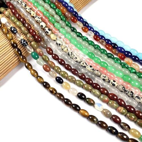 44pcs Natural Stone Beads Rice Shape for Jewelry Making Necklace Bracelet Earrings Size 6x9mm Length 40cm