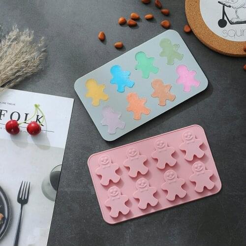 8 Holes Gingerbread Man Silicone Mold Baking Chocolate Biscuit Cake Fondant Mould Homemade Kitchen Accessories Baby Food Mold