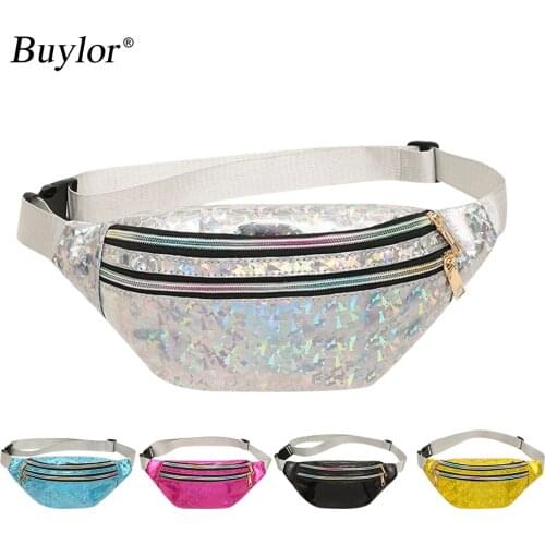 Buylor Waist Packs Holographic Bag Fanny Packs for Women Cute Shiny Bum Bag Waterproof for Travel Party Festival Running