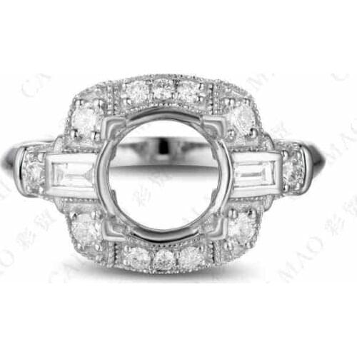CaiMao Round cut Semi Mount Ring Settings & 0.44ct Diamond 14k White Gold Gemstone Engagement Ring Fine Jewelry