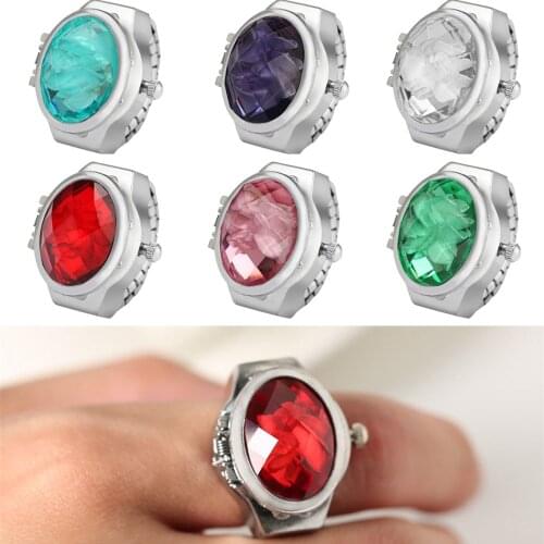 Oval Stone Design Elastic Band Ring Watches Jewelry Quartz Finger Watch Men Women One Size